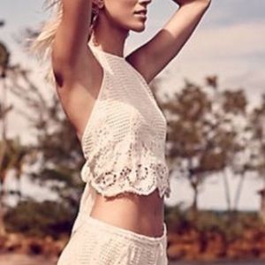 Express crochet lace open back halter, off white